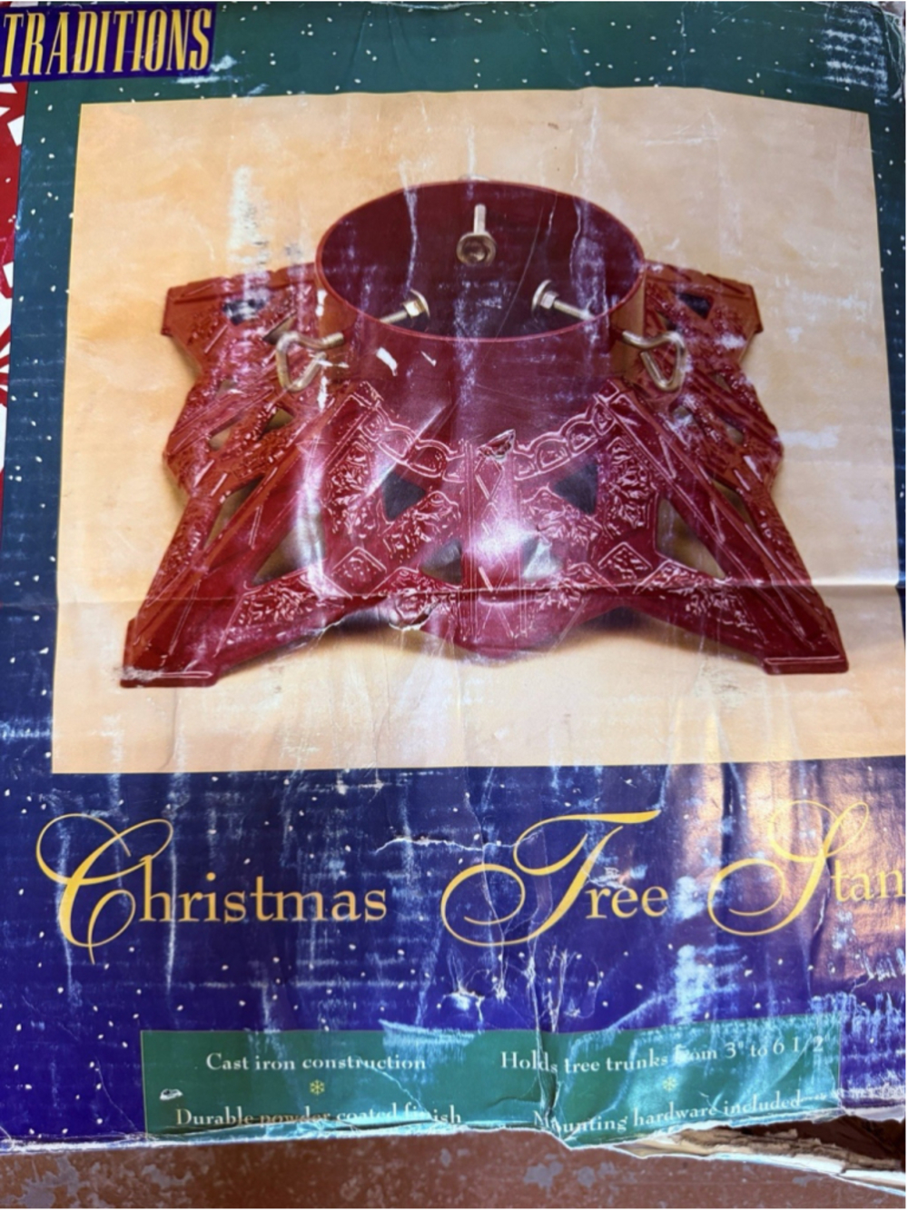 Vintage Christmas Tree Stand Cast Iron Red Color Heavy Duty Tree Stand